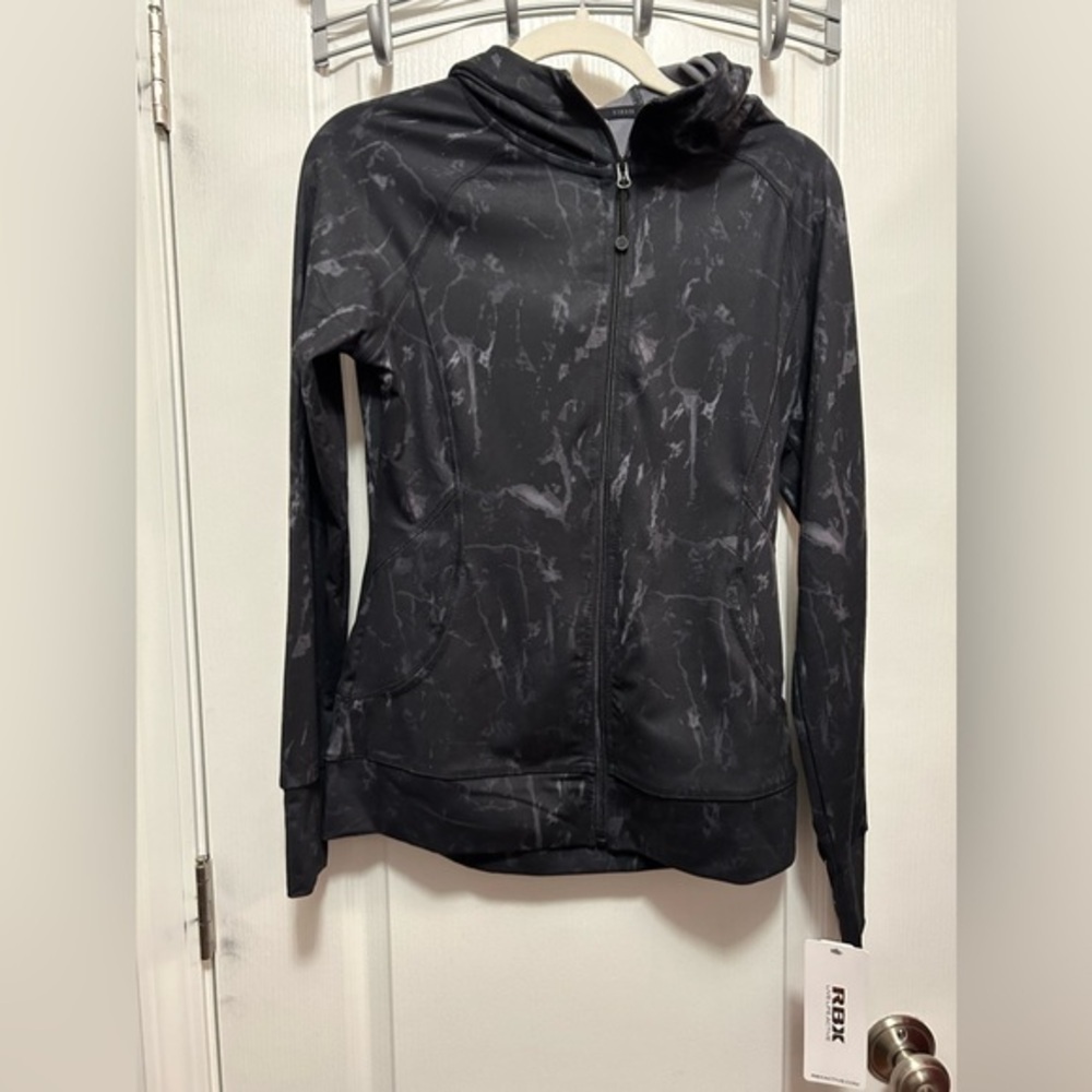 NWT RBX Active Lightweight Woven Running Black Jacket Zip‎ Up Hood Women's S